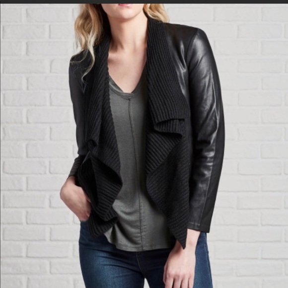 Bb Dakota Jackets \u0026 Coats | Bb Dakota Faux Leather Sweater Jacket | Color: Black | Size: M | Pm-60107706's Closet